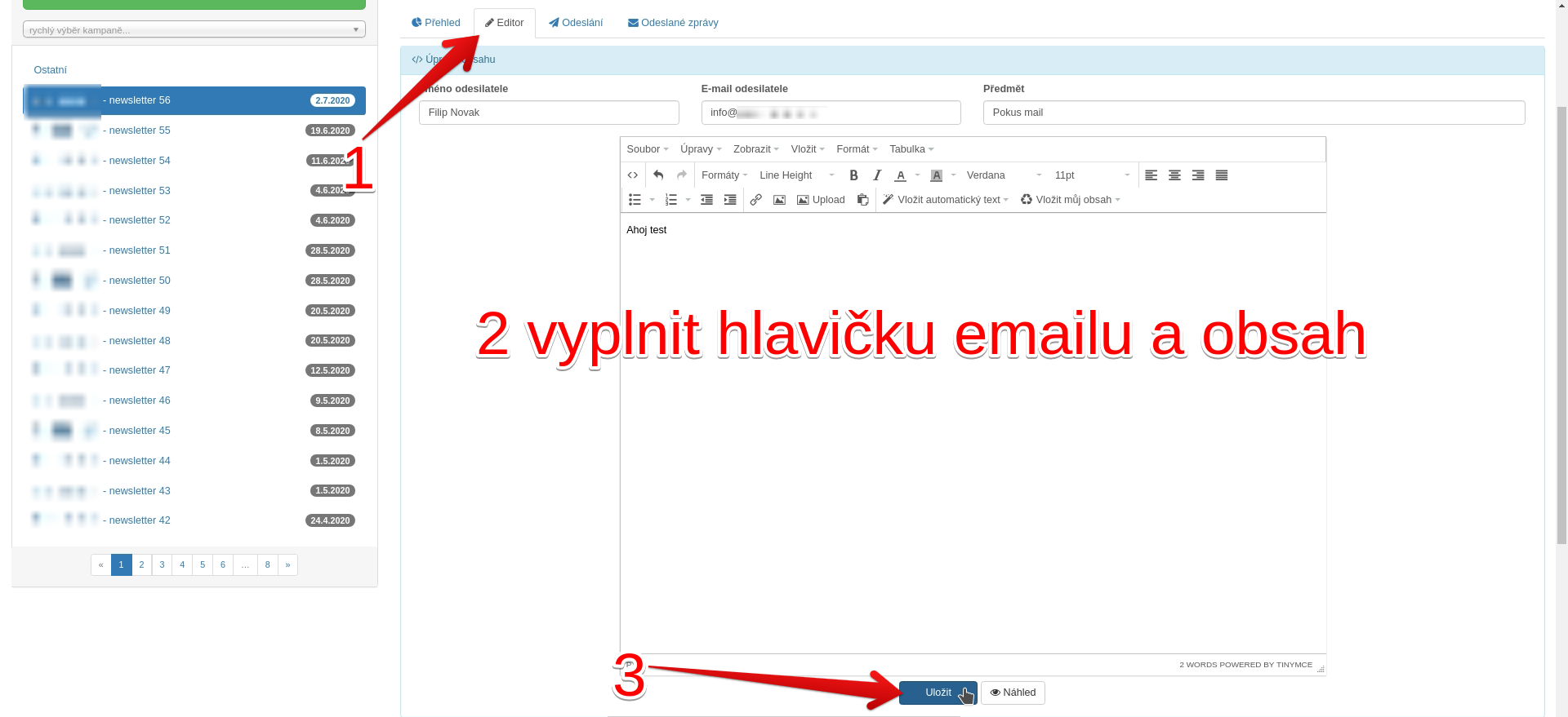 odesla mail klrk webove rozhrani